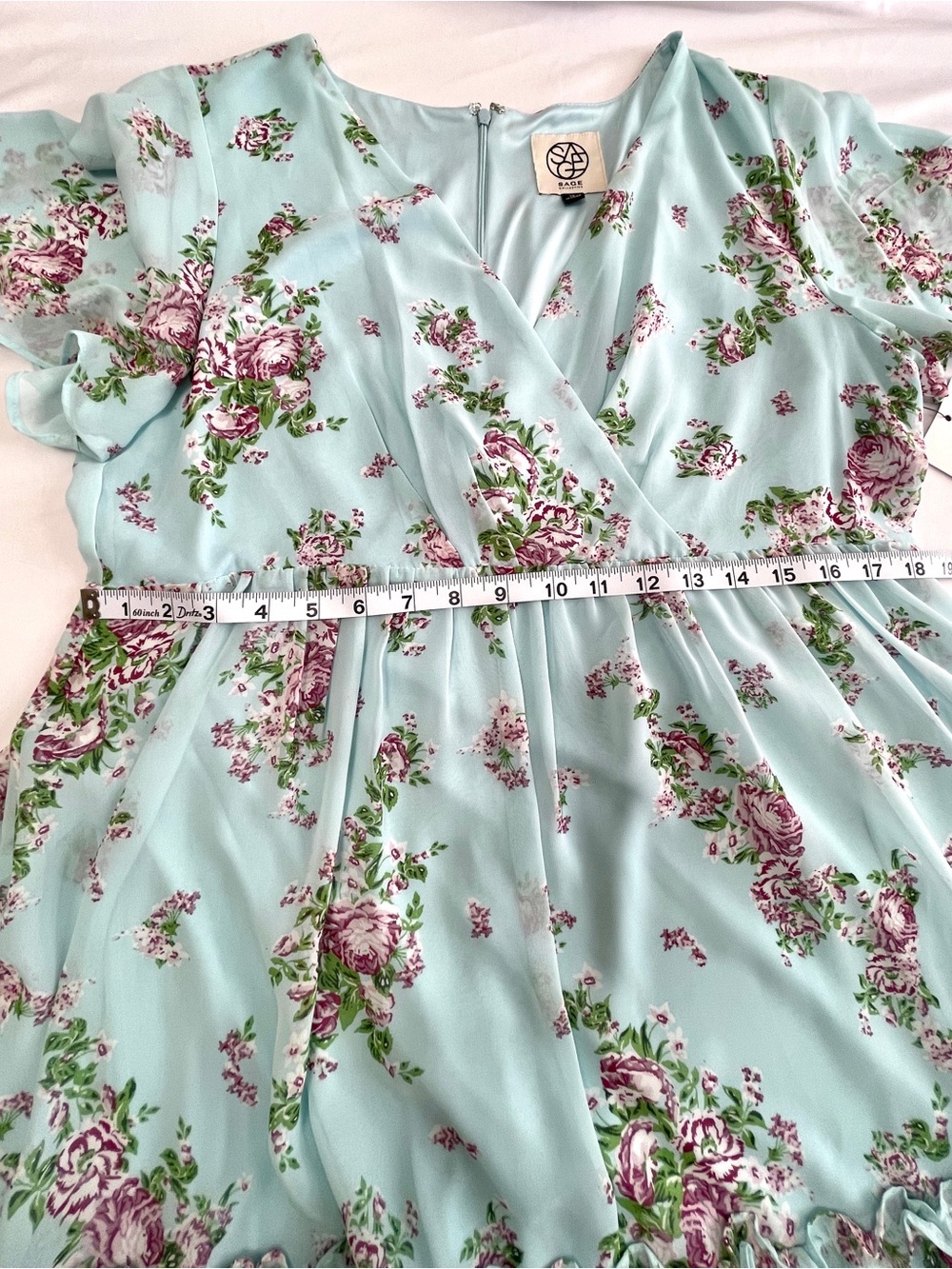 NWT Sage Collective Blue Floral Flutter Sleeve Dress 12 - Picture 10 of 12